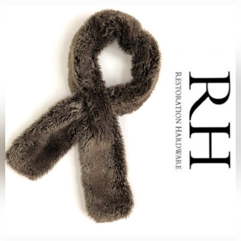 Restoration Hardware RH Brown Faux Fur Scarf Winter Wrap 55 Inch